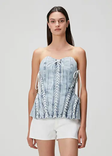 Josephine Mavi Denim Korse Bluz
