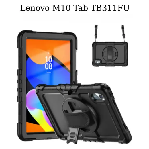 Fuchsia Lenovo M10 TB311FU ile Uyumlu Defender Askılı 360° Dönebilir Standlı Zırh Tablet Koruyucu Kılıfı