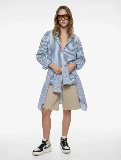 Düğmeli Uzun Kollu Klasik Yaka Oversize Gömlek