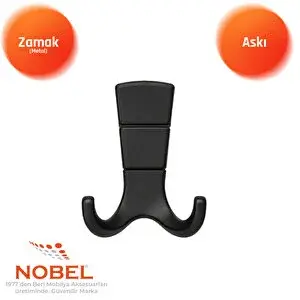 Nobel Mina Lüks Askı, Metal, Vestiyer Askı, 125 Gr, Dolap Askılık, Duvar Askılığı, Mat Siyah (vidalı)