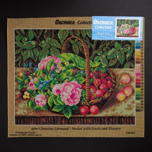 ORCHİDEA 40 x 50 cm Sepetteki Meyve Ve Çiçekler Baskılı Goblen 2263M