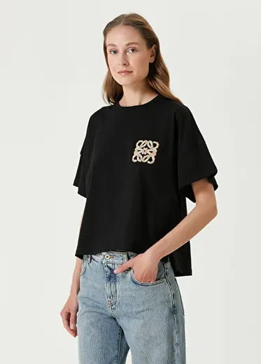 Siyah Logo Nakışlı T-shirt
