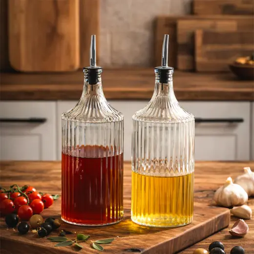 Porsima Viking 18113 2li 1000 Ml Cam Şişe Yağlık Sirkelik Çift Kapaklı Gümüş Gümüş
