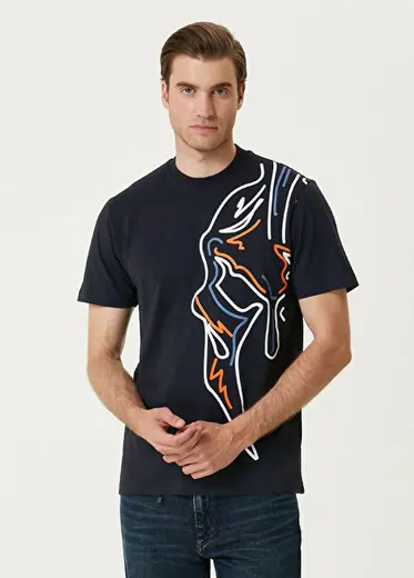 Lacivert Grafik Baskılı T-shirt