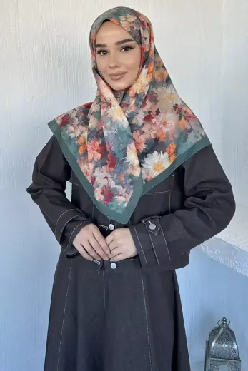 Mavi İpek Tesettür Desenli Eşarp