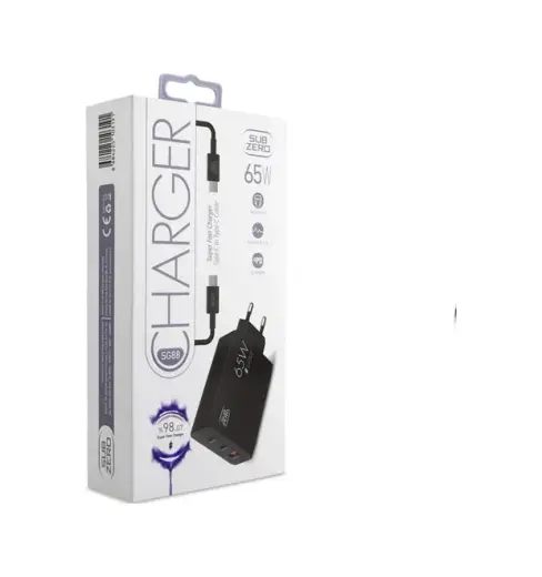 Subzero Honor Magic7 Lite Uyumlu 3 Girişli Usb+pd+pd 65w Süper Fast Type-c Şarj Aleti + Kablo