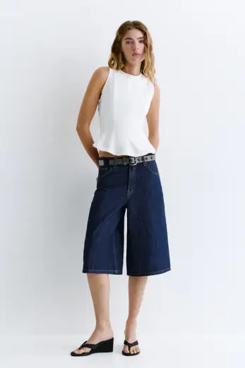 Düşük bel denim şort