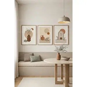 Tontilika Doğal Minimalist Natürmort 3’lü Ahşap Çerçeveli Tablo Seti 50 x 70 cm