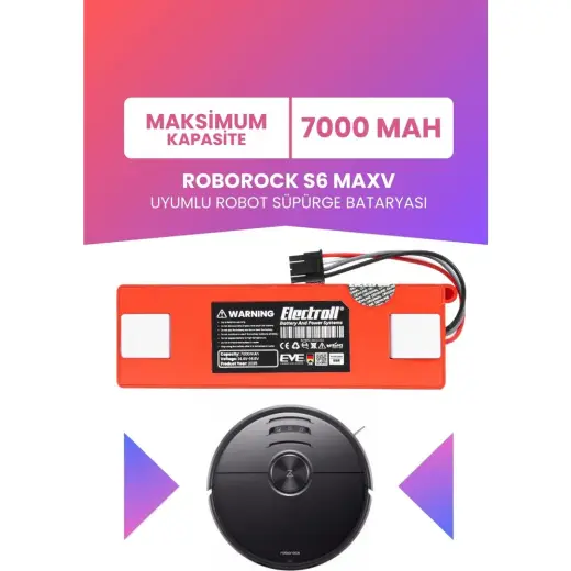 Electroll Roborock S6 Maxv Uyumlu Batarya (MAKSİMUM KAPASİTE) 7000 mah Kutulu Robot Süpürge Pil Değişimi
