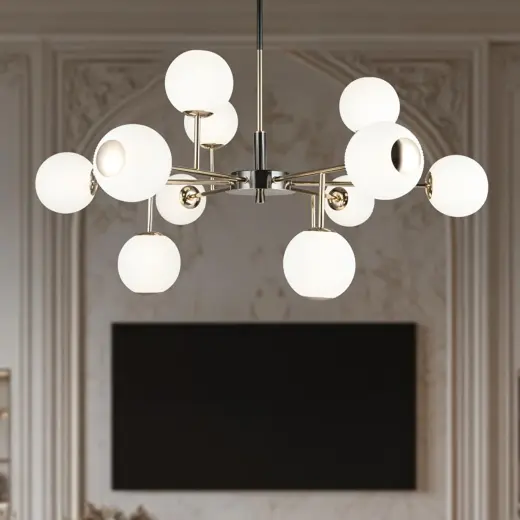 Apliqa Sofia 12'li Siyah Gold 100 Watt Yuvarlak Modern Oturma Odası, Salon Avize