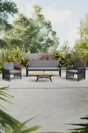 Upstyle Maris Bahçe Balkon Oturma Takımı Teak Masa Antrasit 5