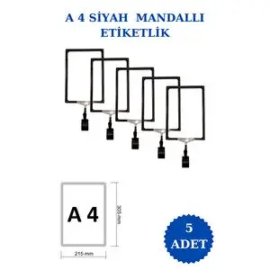 Manken İstanbul 5 Adet Siyah A4 Mandallı Fiyat Etiketi Sepet Etiketi Çerçeveli Fiyat Etiketi Eşek Askılık Etiketi