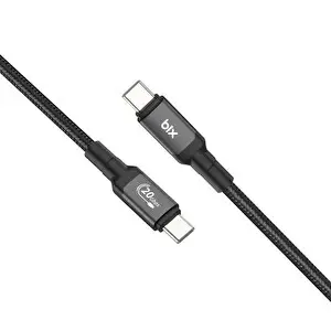 Bix BX07CC 100 W Hi-Speed 20 Gbps 4K 60Hz Örgülü Metalik Başlıklı Type-C Şarj Data ve Görüntü Kablosu Koyu Gri 1 M