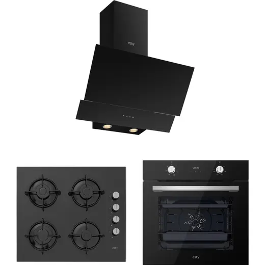 Silverline Esty Siyah Cam Ankastre Set ( Dijital Fırın Dokunmatik Davlumbaz )