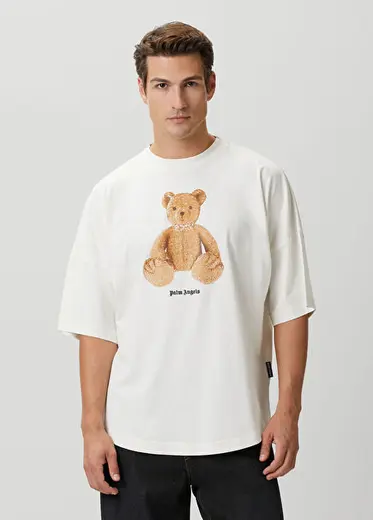 Kırık Beyaz Logo Baskılı T-shirt