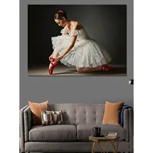 Tablomega Beyaz Elbise Ve Kırmızı Ayakkabılı Balerin Dekoratif Kanvas - Mdf Ahşap Tablo 70x100 cm