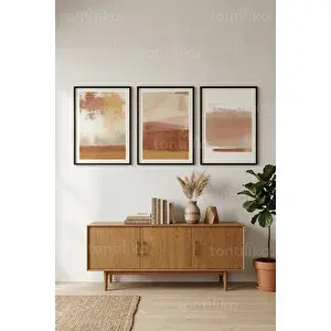 Tontilika Soyut Toprak Tonları 3’lü Ahşap Çerçeveli Tablo Seti 21x30 cm