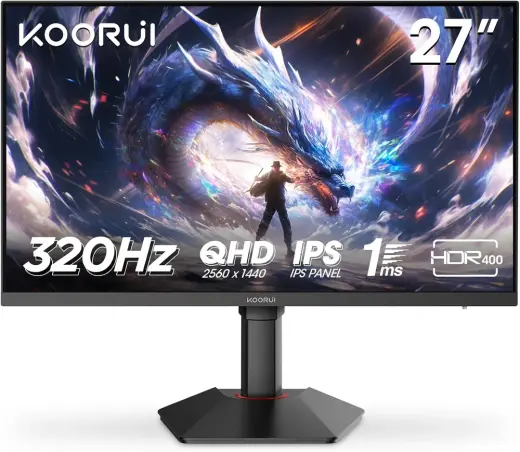 Koorui G2721E 27 İnç Monitör, 320Hz E-Spor Monitörü, QHD 2560x1440 IPS,%100 sRGB, Adaptive-Sync, 2x HDMI 2.0 + DP 1.4, Dönebilir VESA 75x75mm, Profesyonel Oyun Monitörler