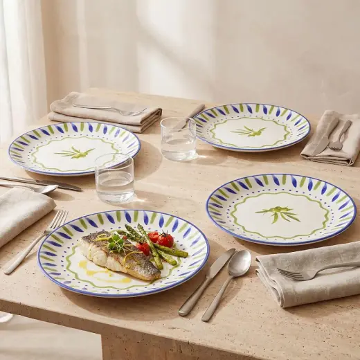 GÜRAL PORSELEN Zeytindalı Desenli 25 cm 4lü Porselen Servis Tabağı Seti