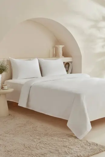 Karaca Home Vinas 80 Tel %100 Pamuk Çift Kişilik Saten Biyeli Nevresim Takımı Beyaz