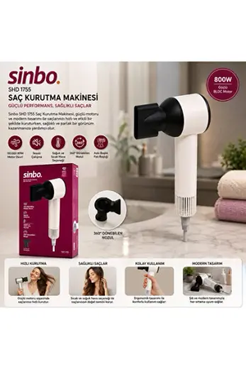Sinbo Saç Kurutma Makinesi - Beyaz Renk - Sessiz Çalışma Özelliği
