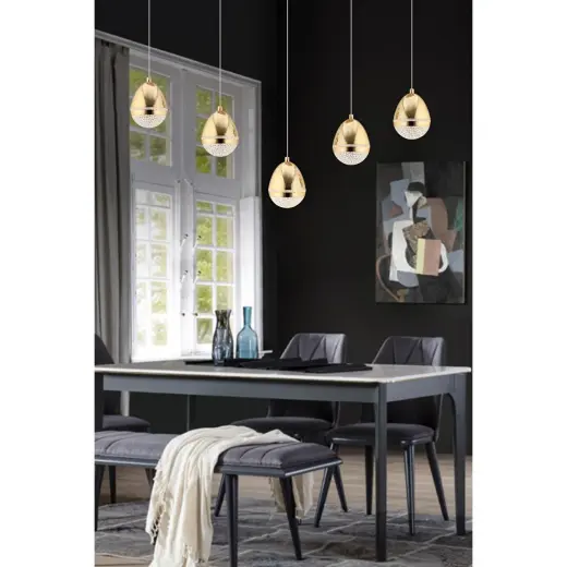Apliqa Amaya 5'li Sıralı Gold Damla Başlıklı Modern Salon Led Avize
