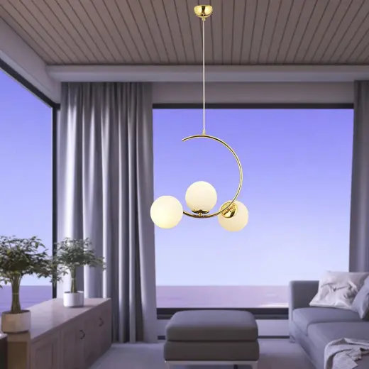Apliqa Ladre 3lü Beyaz Camlı Gold Modern Sarkıt, Mutfakyatak Odası Salon Avize
