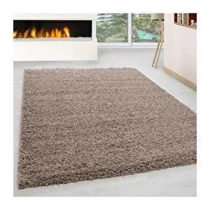 Adalizza Yüksek Tüylü 30 Mm Hav Yüksekliğinde Düz Bej Renkli Shaggy Halı 160x230 cm