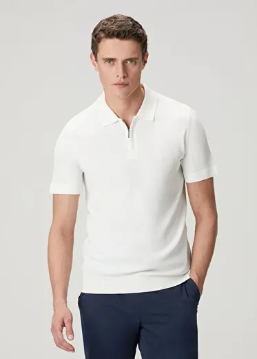 Beyaz Kısa Kollu Basic Polo Triko