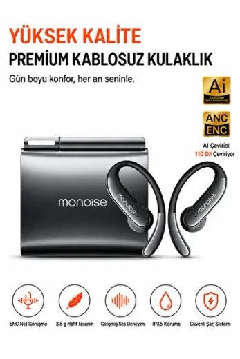 Monoise P-Q13 AI Çeviri Destekli Kablosuz Kulaklık, 110 Dil Çeviri, ANC + ENC Gürültü Engelleme, 3,8 g Hafif Ergonomik Tasarım, IPX5, Premium Metal ve UV Kaplama, Kadın Erkek Bluetooth Kulaklık