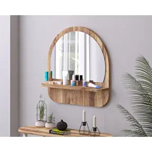 Tarz Design 58 Cm Oval Raflı Ceviz Antre Hol Koridor Duvar Salon Mutfak Banyo Ofis Makyaj Aynası