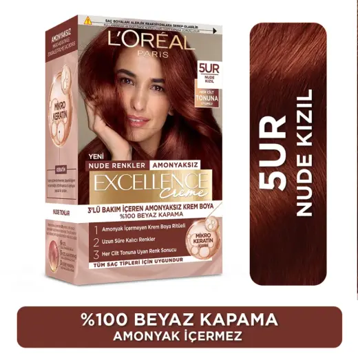 Loreal Paris Excellence Creme Nude Renkler Saç Boyası - 5UR Nude Kızıl