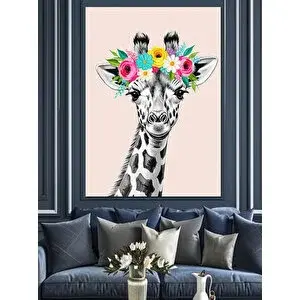 Tablomega Çiçekli Zürafa Çiçek Detayı Dekoratif Kanvas - Mdf Ahşap Tablo 50x70 cm