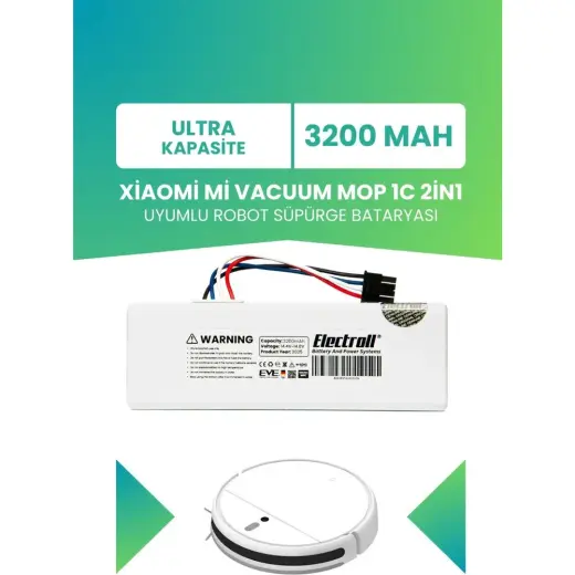 Electroll Xiaomi Mi Vacuum Mop 1c 2in1 Uyumlu Batarya (Ultra Kapasite) 3200 MAH Robot Süpürge Pil STYTJ01ZHM
