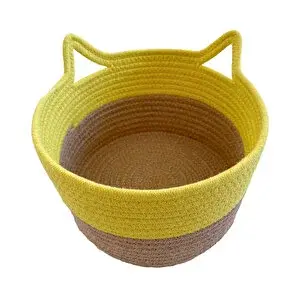 Kedi Kulaklı Sepet 27x16 cm Sarı