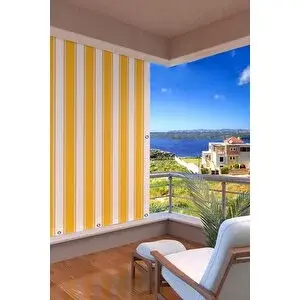 Setekshome Kalın Düğmeli Kuş Gözlü Bağcık Hediyeli Balkon Perdesi Sarı-beyaz 480x220 cm
