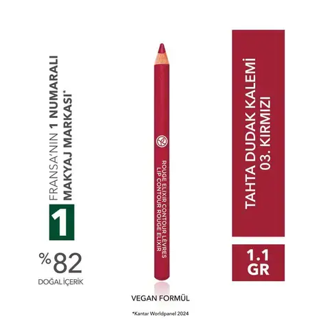 Yoğun Renkli Tahta Dudak Kalemi- C Vitamini & E Vitamini -VeganKırmızı