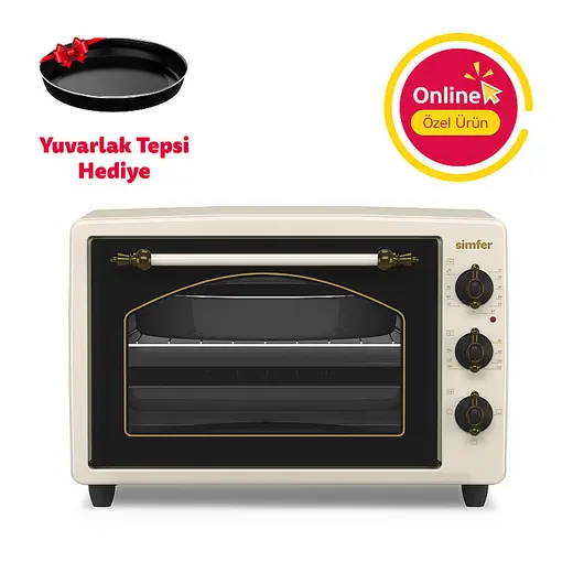Simfer 3495 Retro Bej 34 LT Statik Mini / Midi Fırın - 4 Fonksiyon, Programlanabilir Pişirme & Isı Kontrol