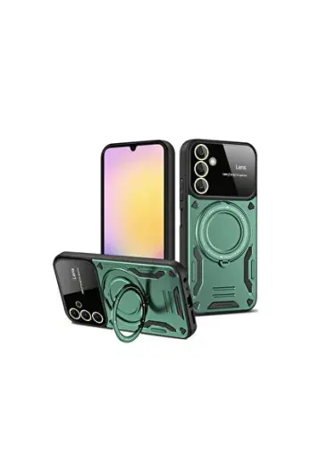 Samsung Galaxy A14 4g Kılıf Joy Lens Standlı Kapak - Koyu Yeşil