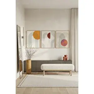 Tontilika Minimalist Çağdaş Soyut Geometrik 3’lü Ahşap Çerçeveli Tablo Seti 30x42 cm