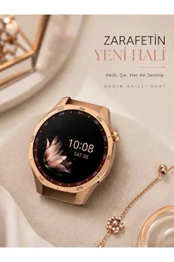 SK-8 Kadın Akıllı Saat Bluetooth Arama AMOLED Ekran 3 Kordonlu IP67 Smart Watch Rose Gold