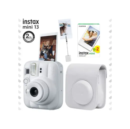 Instax Mini 13 Fotoğraf Makinesi Deri Çanta Kıskaç + 20'li Film Hediye Seti