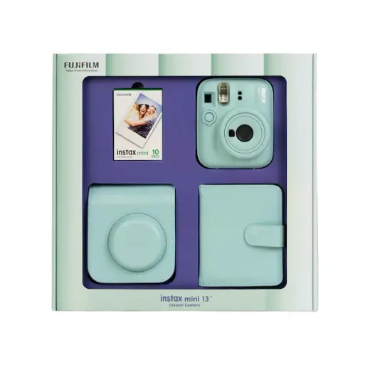 Instax Mini 13 Yeşil Fotoğraf Makinesi 10'lu Film Kare Albüm Ve Deri Kılıf Bundle Box