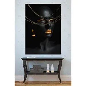Mgi Design Lüks Siyah Altın Kadın Portresi Kanvas Tablo Duvar Dekoru Sanatsal Zincir Fashion Makyaj | Modern Duvar Dekoru | Salon, Yatak Odası Ve Ofis İçin | Sanatsal Ev Dekorasyonu 35x50 cm