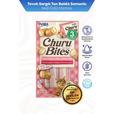 INABA CIAO Churu Bites Tavuk Sargılı Ton Balıklı ve Somonlu Kedi Ödül Maması 10gr (3'lü)