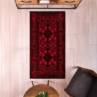 Evidea Soft Arzen Afgan Desenli Halı - Kırmızı - 80x150 cm