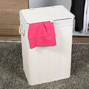 Adore Mobilya Handy Mate Bambu Çamaşır Sepeti-beyaz 40x60x31 Cm (gxyxd)