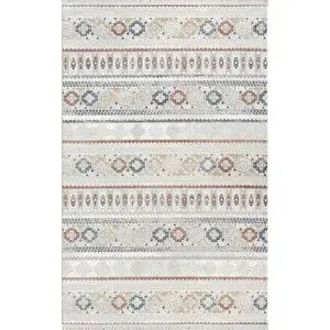 Karmen Halı Lotus 8565 Gri Halı Renkli Kilim Desenli Modern Ince Akrilik Tozuaz Salon Halısı Yatak Odası Koridor 100x300 cm
