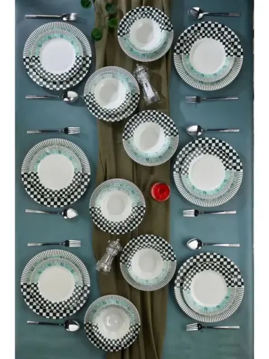 Cooker CKR4166 Dijital Baskılı Damalı Yemek Takımı 24 Parça