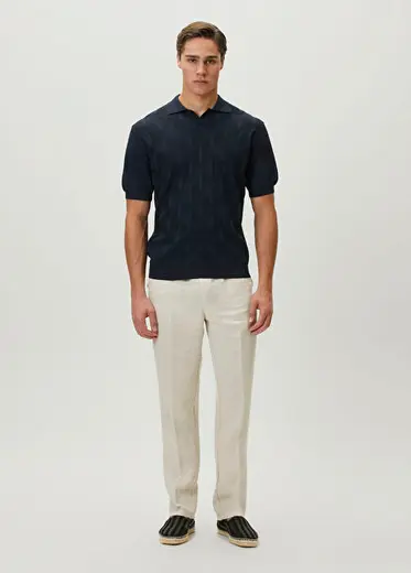 Johnny Lacivert Polo Yaka Jakarlı T-shirt